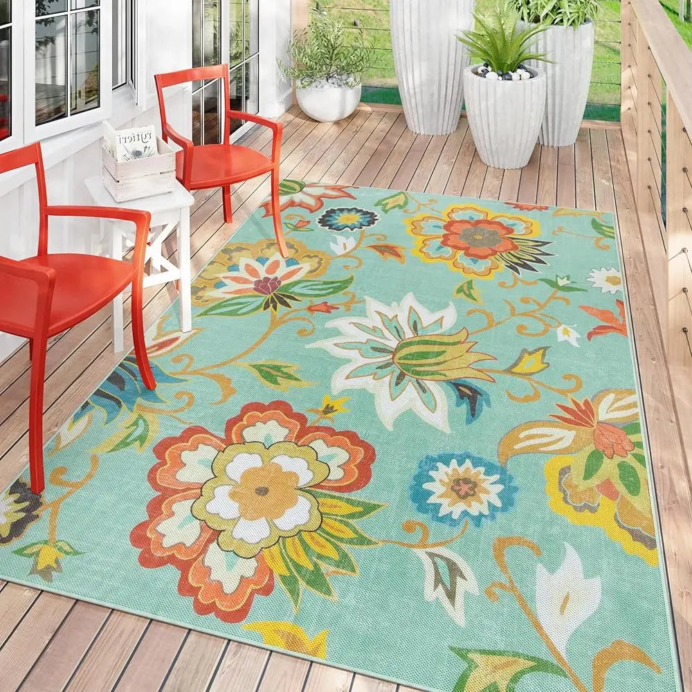 DIXSG Floral Indoor Outdoor Rug For Patio And Balcony