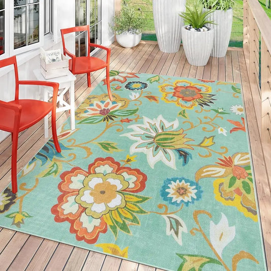 DIXSG Floral Indoor Outdoor Rug For Patio And Balcony
