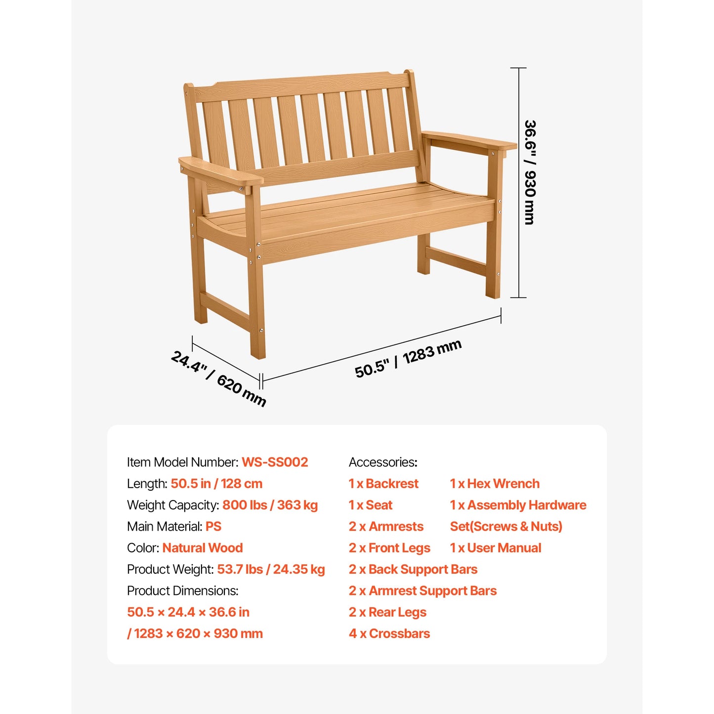 SucceBuy Outdoor Garden Bench Wood And Metal Park Bench