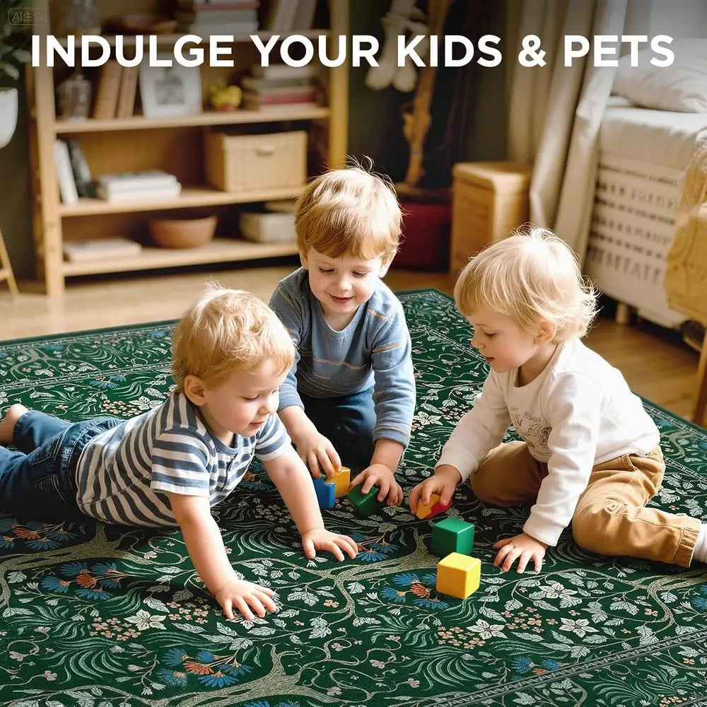 Boho Style Floral Rug, Washable, Non-Slip Backing, Indoor