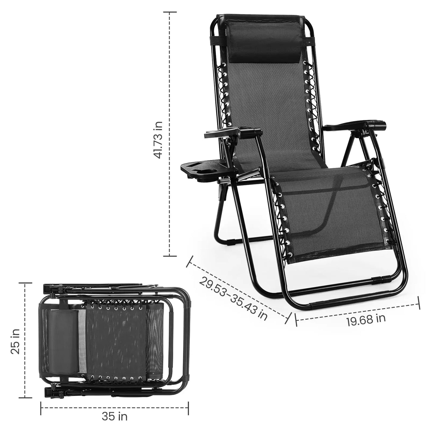 JHK Zero Gravity Portable Recliners 2-Pack With Cup Holders