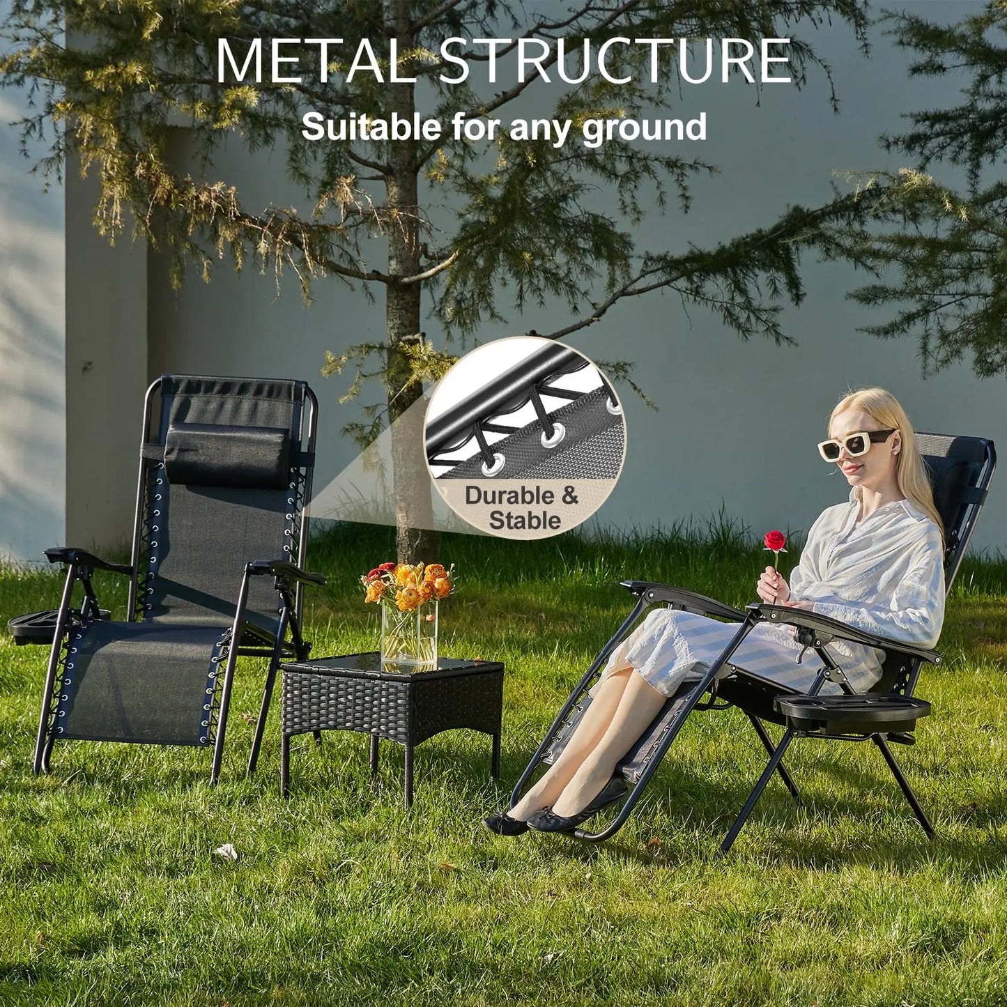 JHK Zero Gravity Portable Recliners 2-Pack With Cup Holders