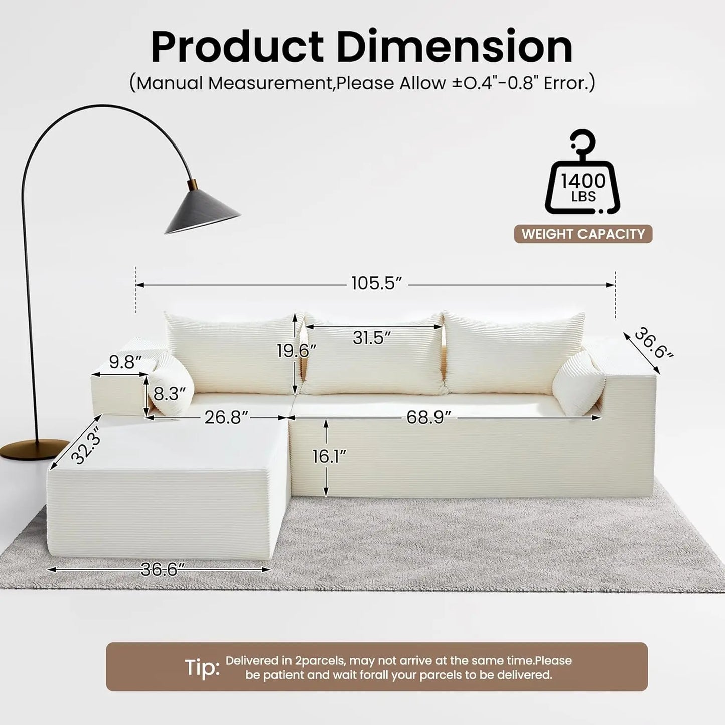 Cloud Sectional L Shaped Couch Modular Living Room Sofa
