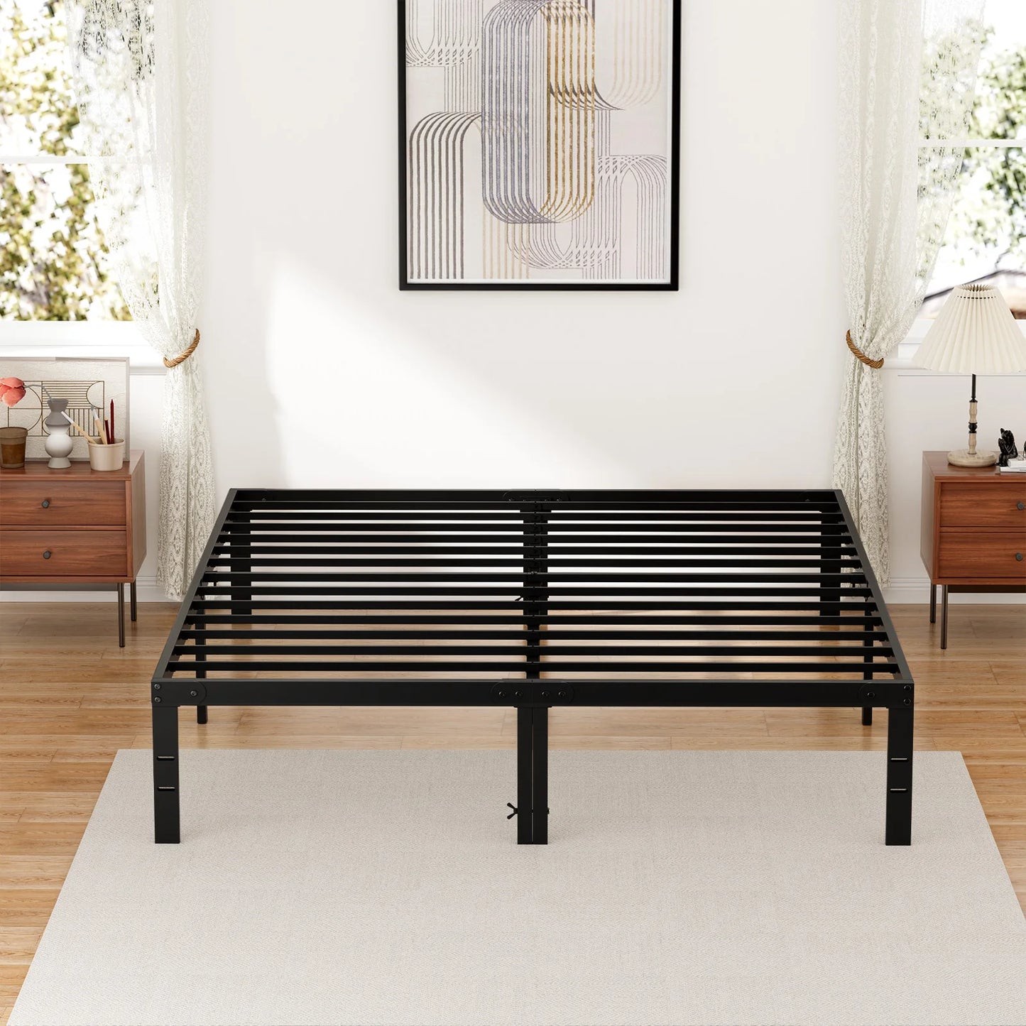 MCQ Basic Metal Bed Frame With Storage Platform Slat Support