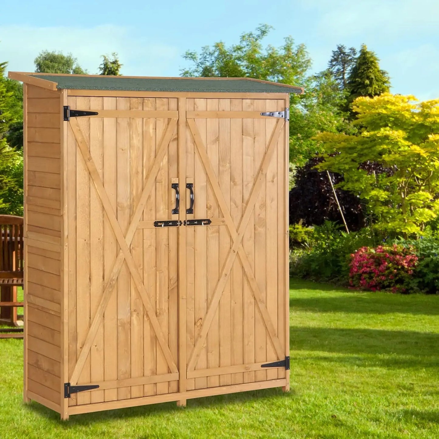 Upgraded Outdoor Wooden Storage Shed, Extra Large Garden Shed Outside Tool Cabinet with 2 Safety Latches, Customized