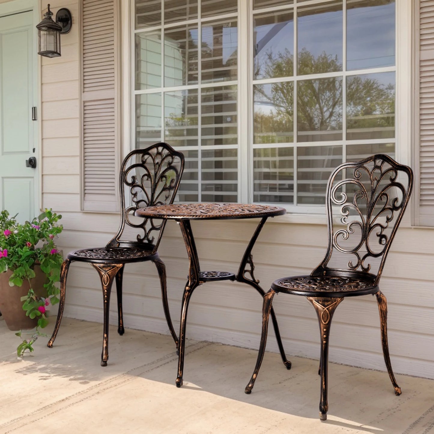 All-Weather Cast Aluminum Outdoor Bistro Set 3Pcs, Butterfly Style for Garden & Balcony