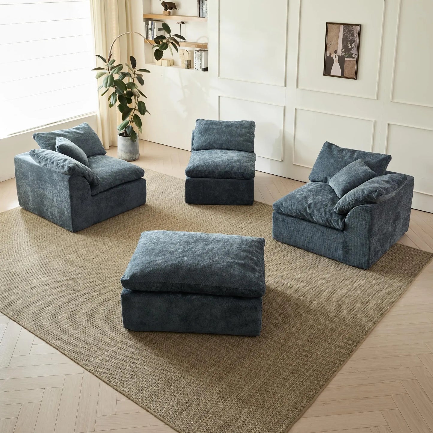 YeflixvrauCN Modern Cloud L-Shaped 3-Seater Sofa With Ottoman