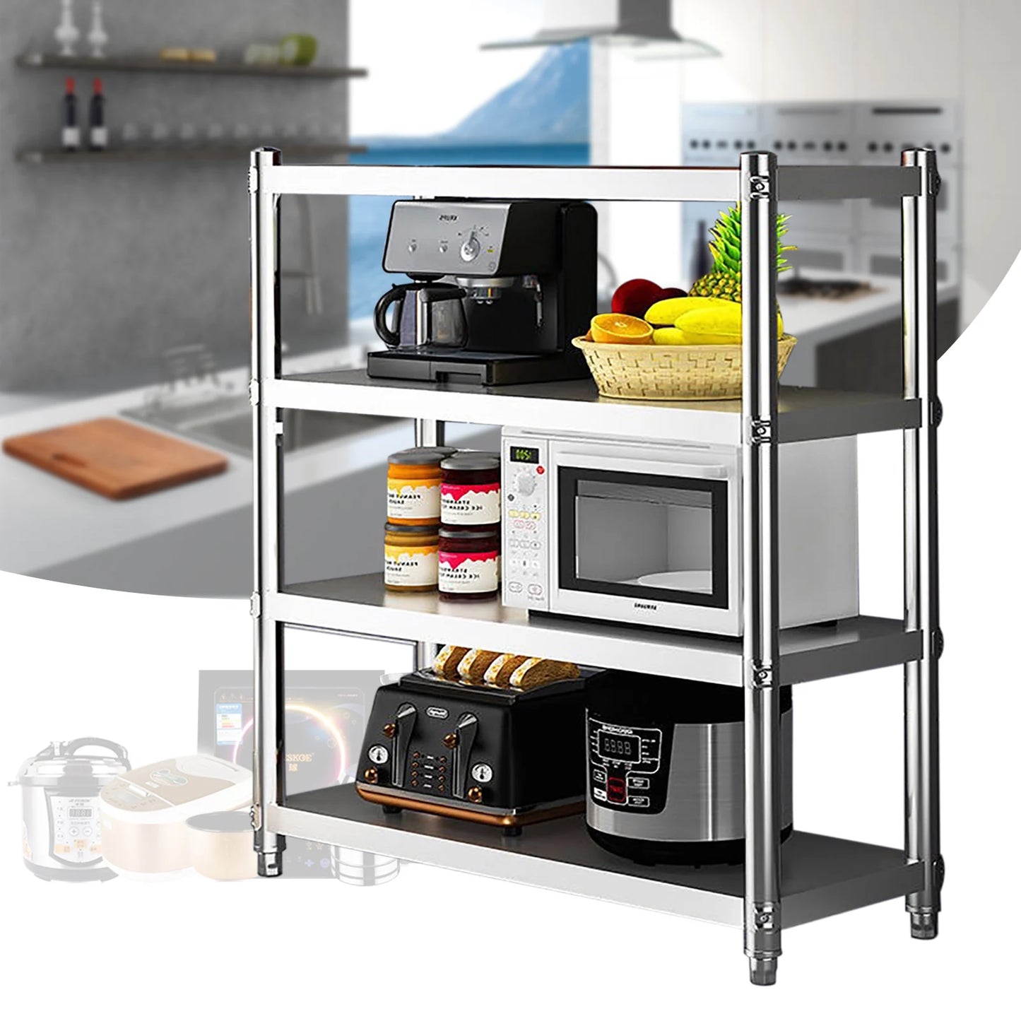 Stainless Steel Kitchen Storage Rack Heavy Duty Microwave Shelf