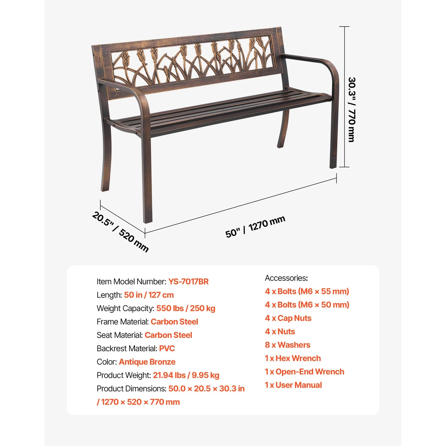 SucceBuy Outdoor Garden Bench Wood And Metal Park Bench