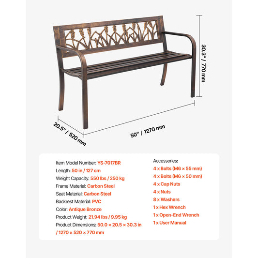 SucceBuy Outdoor Garden Bench Wood And Metal Park Bench