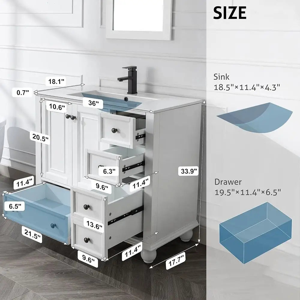 American Retro Classic Style Luxury Waterproof Wooden Bathroom Wash Storage Cabinet and Vanity
