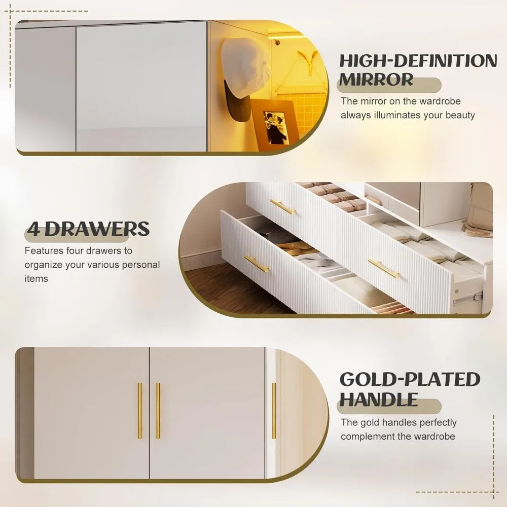 Chengwei 3 Door Armoire Wardrobe With Mirror And LED Lighting