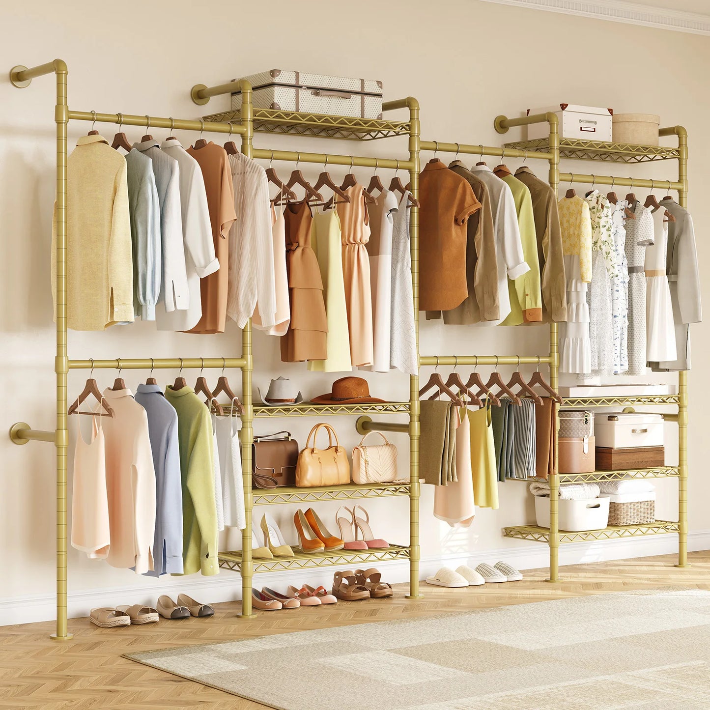 L4 Wall Mounted Industrial Pipe Clothes Rack Closet Organizer Expandable
