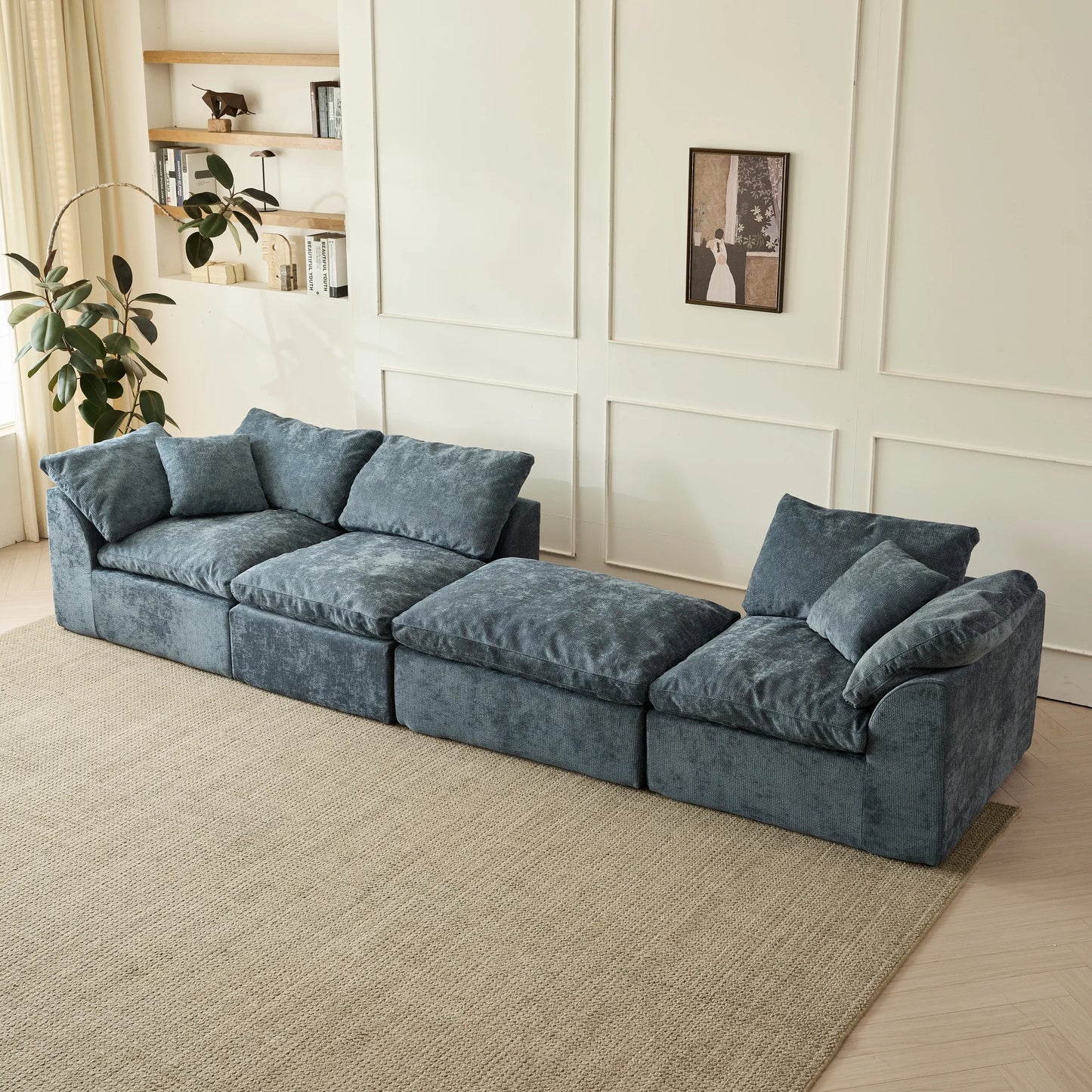 YeflixvrauCN Modern Cloud L-Shaped 3-Seater Sofa With Ottoman