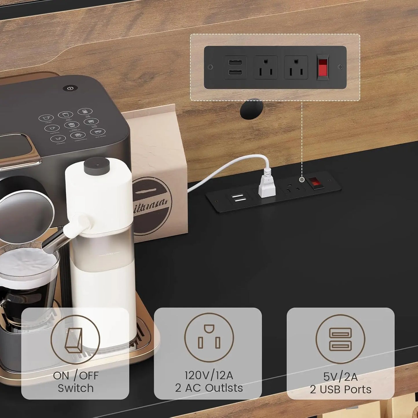 HUANZHUANG Pantry Cabinet With Charging Station And LED Light