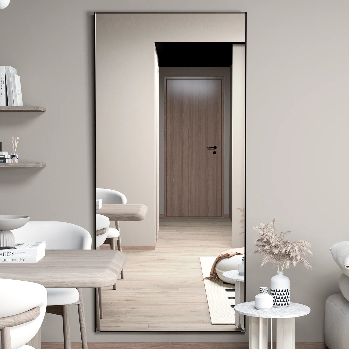 Full Body Floor Mirror With Black Metal Frame Decor
