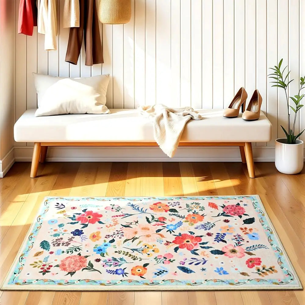 DIXSG Floral Entryway Rug Boho Non Slip Washable Soft
