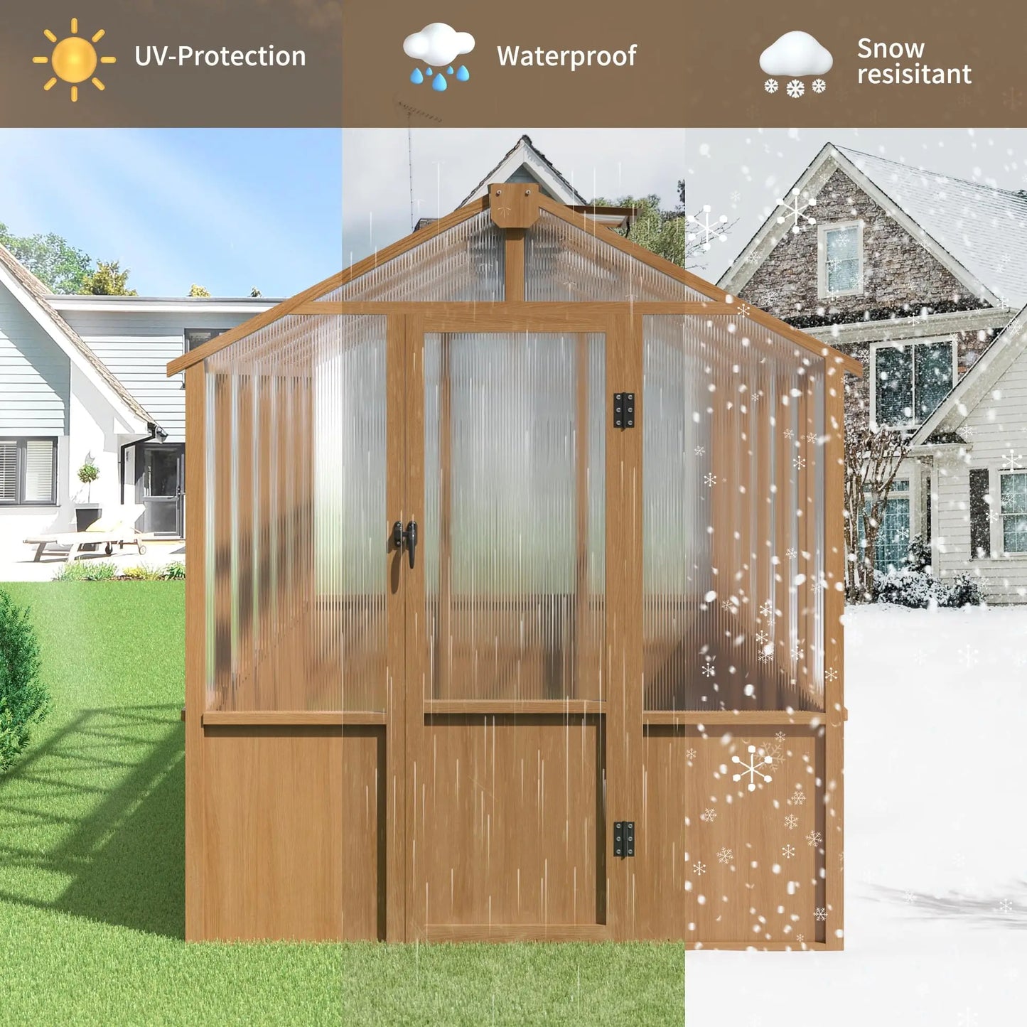 VIWAT Wooden Outdoor Greenhouse for Year-Round Backyard Gardening