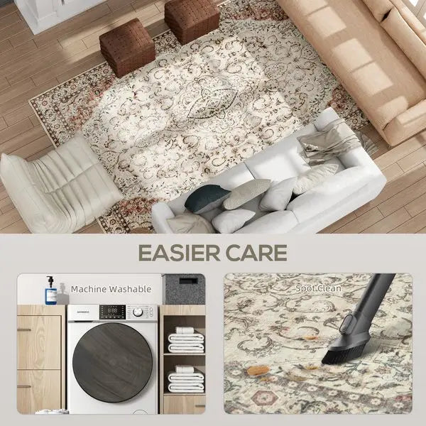 HOMCOM Floral Non Slip Machine Washable Area Rug Living Room