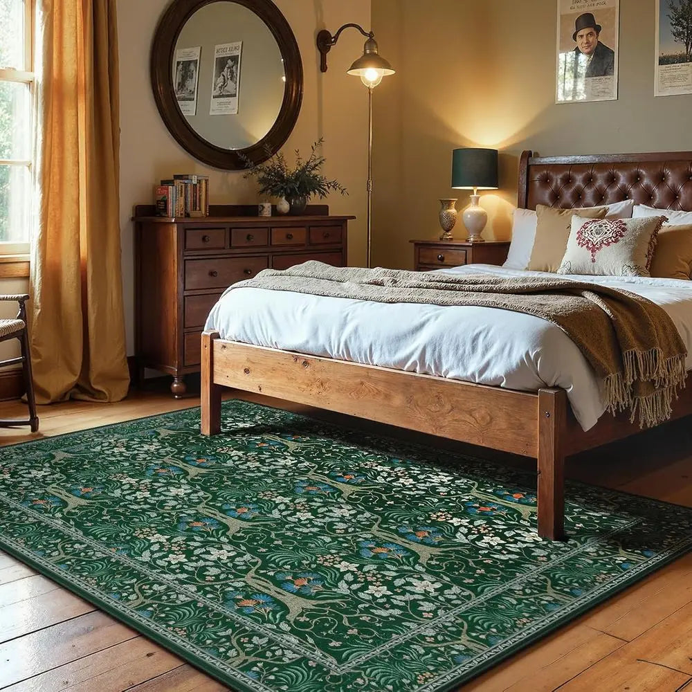 Boho Style Floral Rug, Washable, Non-Slip Backing, Indoor