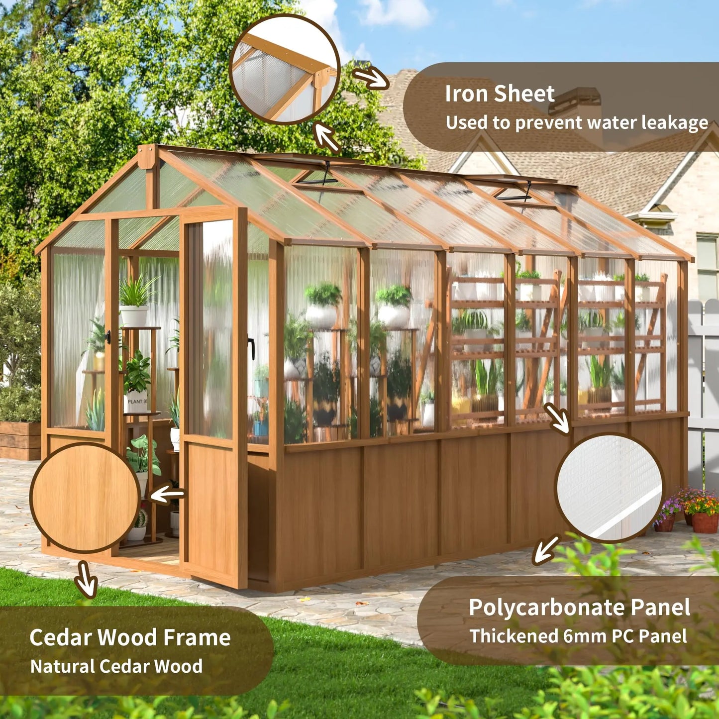 VIWAT Wooden Outdoor Greenhouse for Year-Round Backyard Gardening
