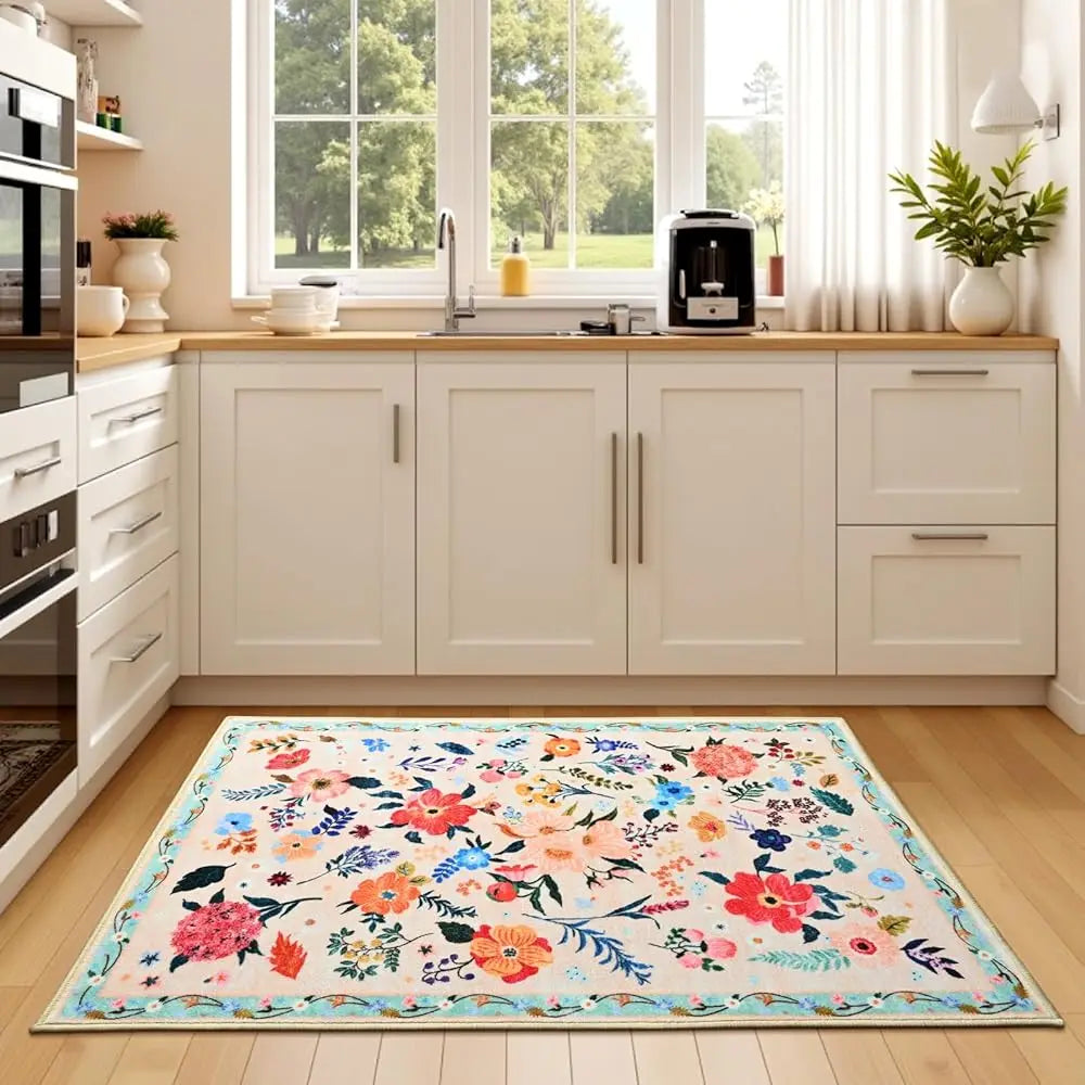 DIXSG Floral Entryway Rug Boho Non Slip Washable Soft