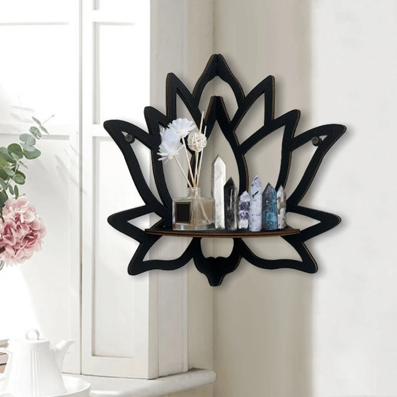 Bohemian Lotus Wooden Hollow Wall Mounted Corner Shelf Aromatherapy Candles