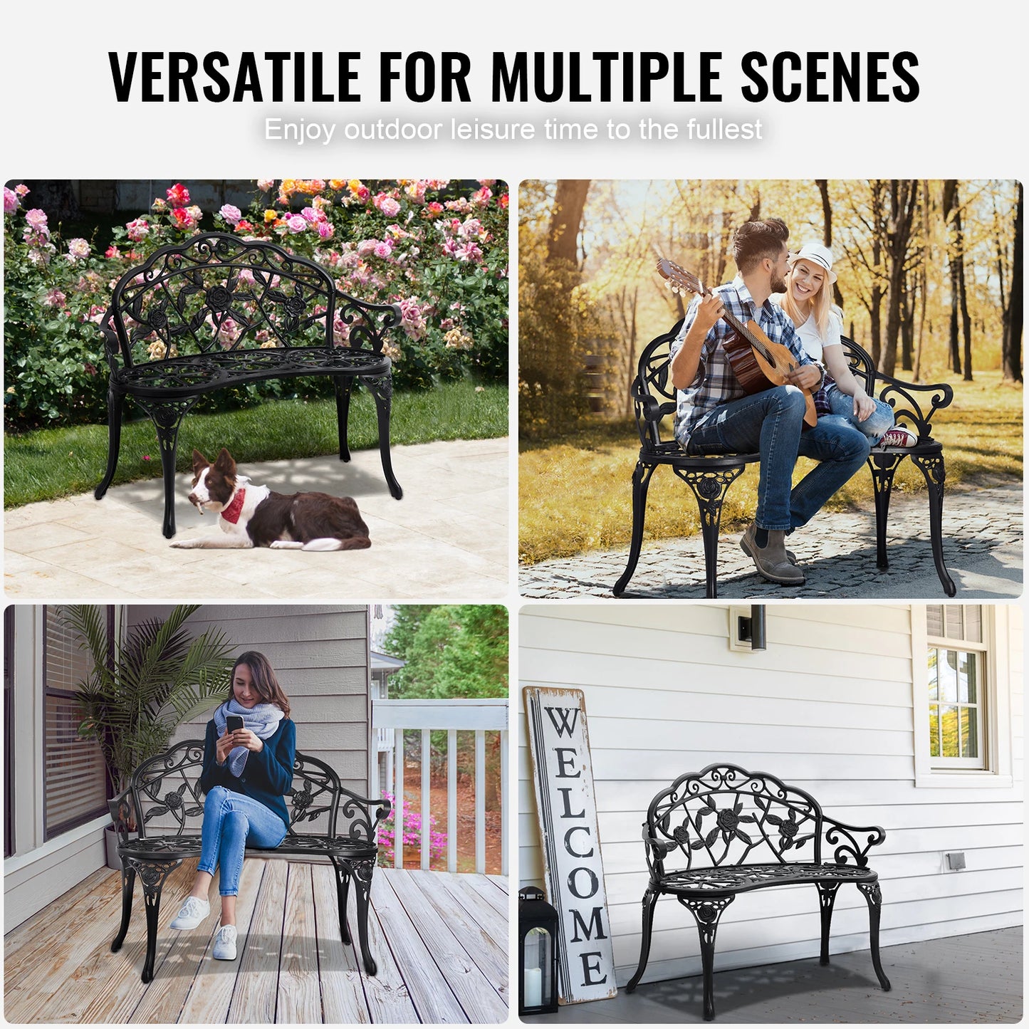 SucceBuy Outdoor Garden Bench Wood And Metal Park Bench