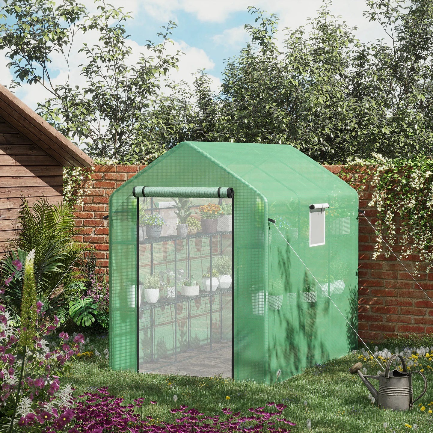 Outsunny Greenhouse With 2 Tier Shelf Steel Frame PE Cover