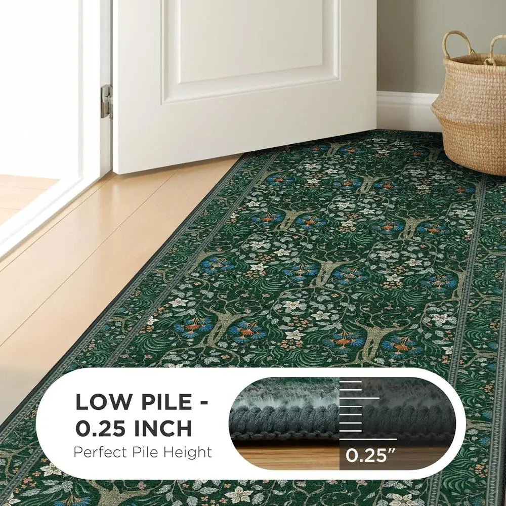 Boho Style Floral Rug, Washable, Non-Slip Backing, Indoor