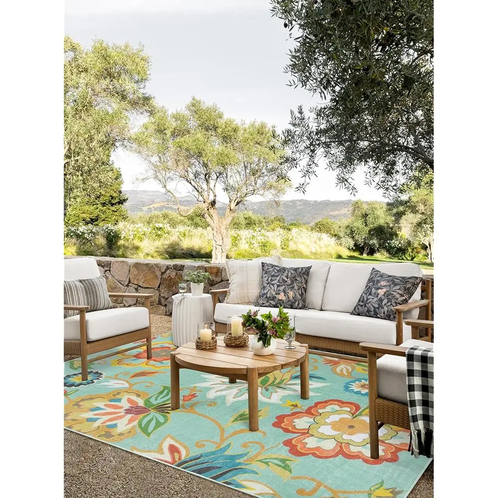 DIXSG Floral Indoor Outdoor Rug For Patio And Balcony
