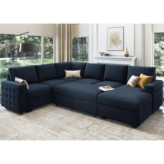 U-Shaped Sectional Sleeper Sofa With Pull-Out Bed And Storage Chaise Lounge
