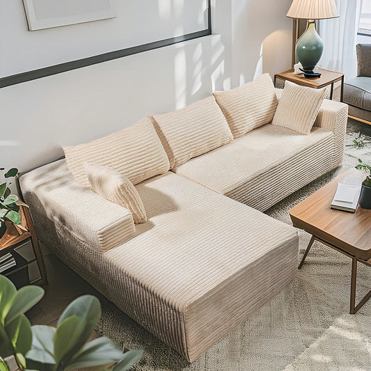 Cloud Like Corduroy Sectional Sofa With Built In Storage