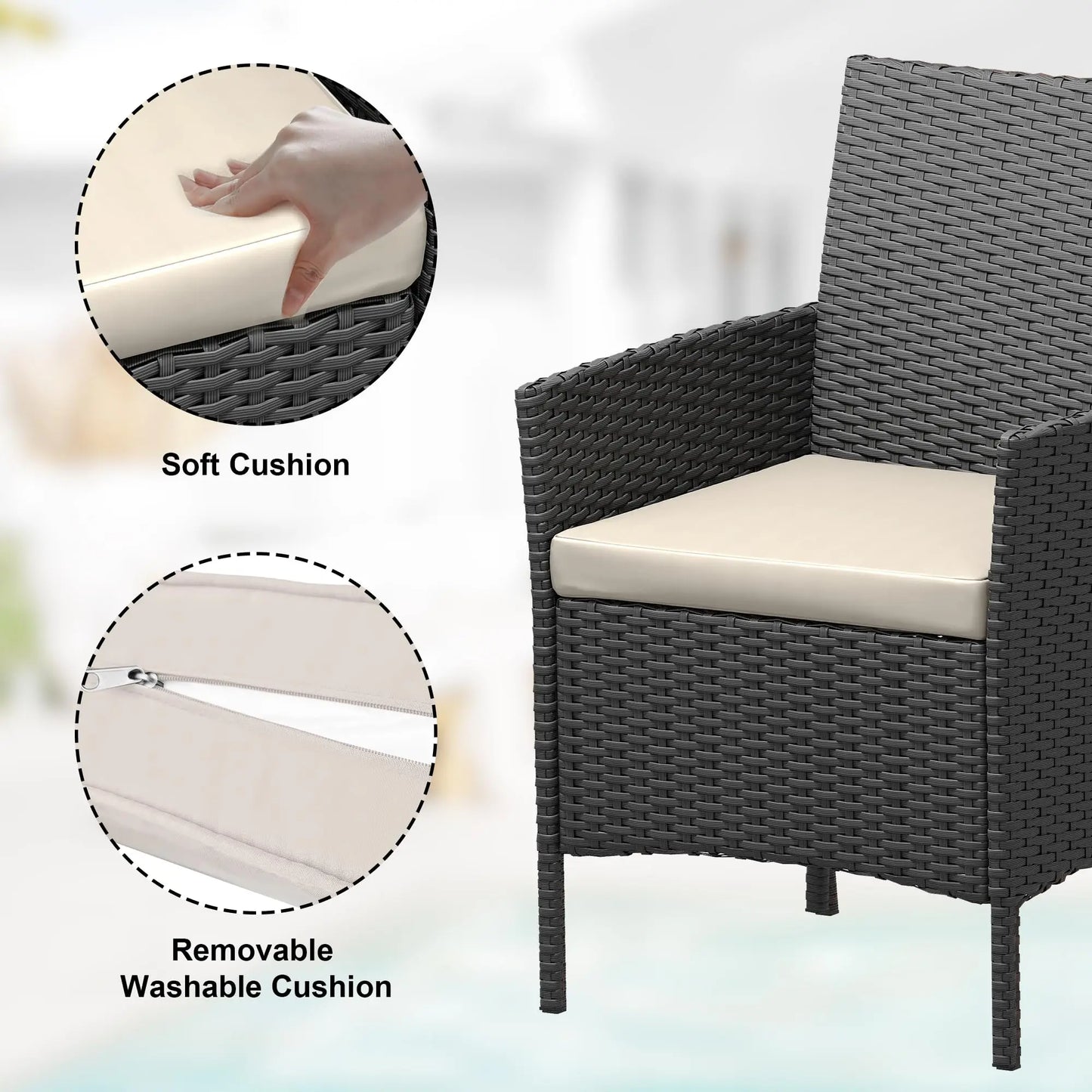 HiMISS 3-Piece Outdoor Wicker Patio Set With Glass Coffee Table