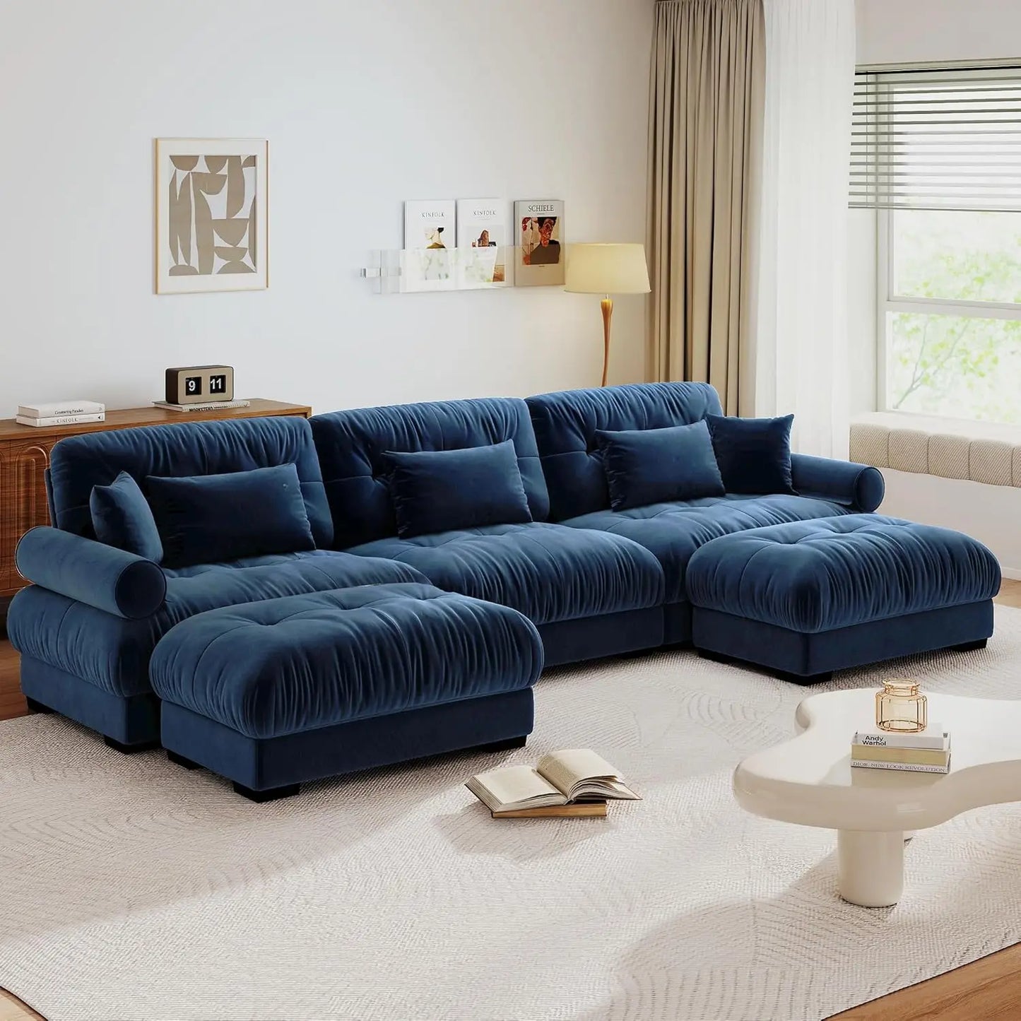 Cloud Couch Velvet Modular Sectional Sofa With Ottoman