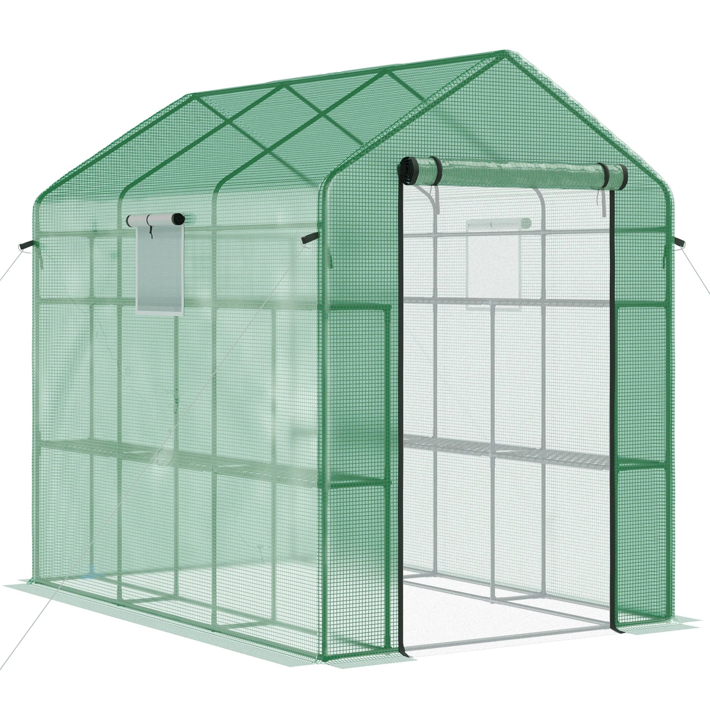 Outsunny Greenhouse With 2 Tier Shelf Steel Frame PE Cover