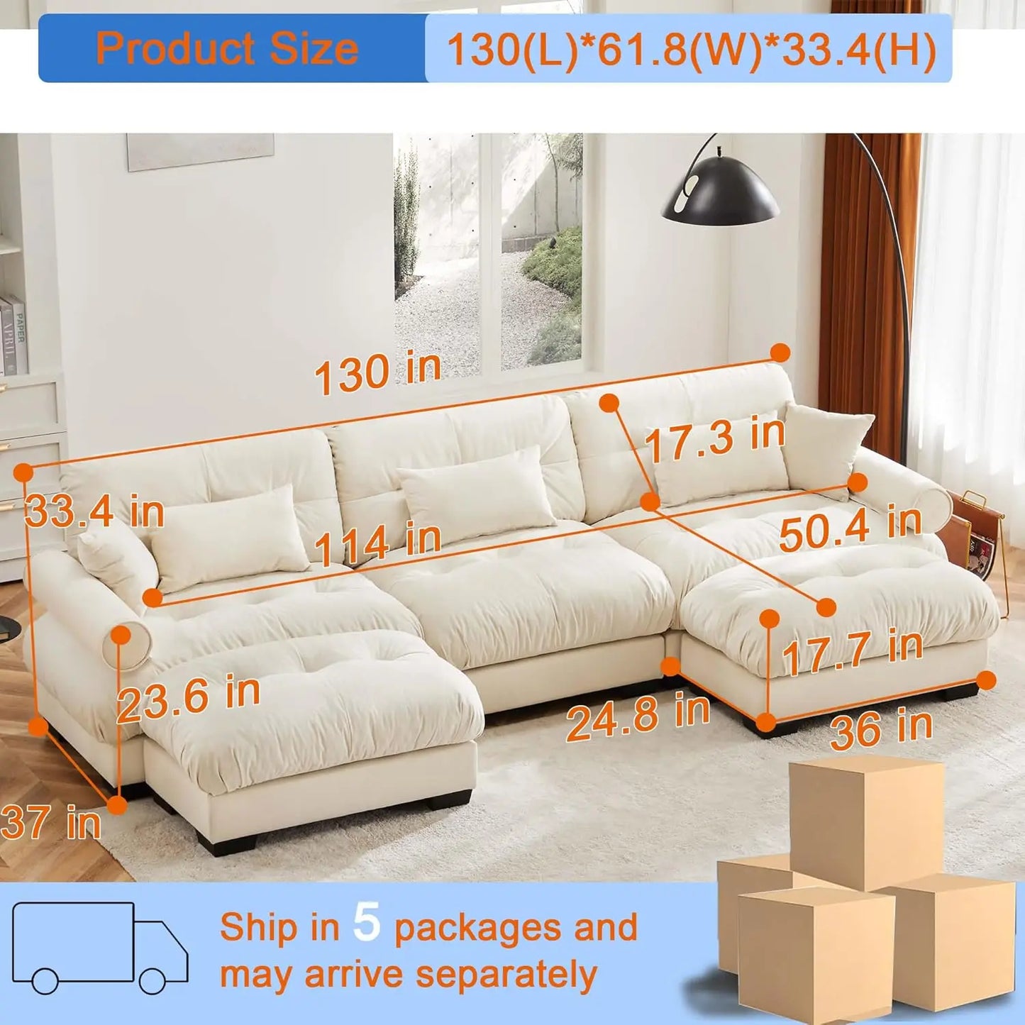 Cloud Couch Velvet Modular Sectional Sofa With Ottoman