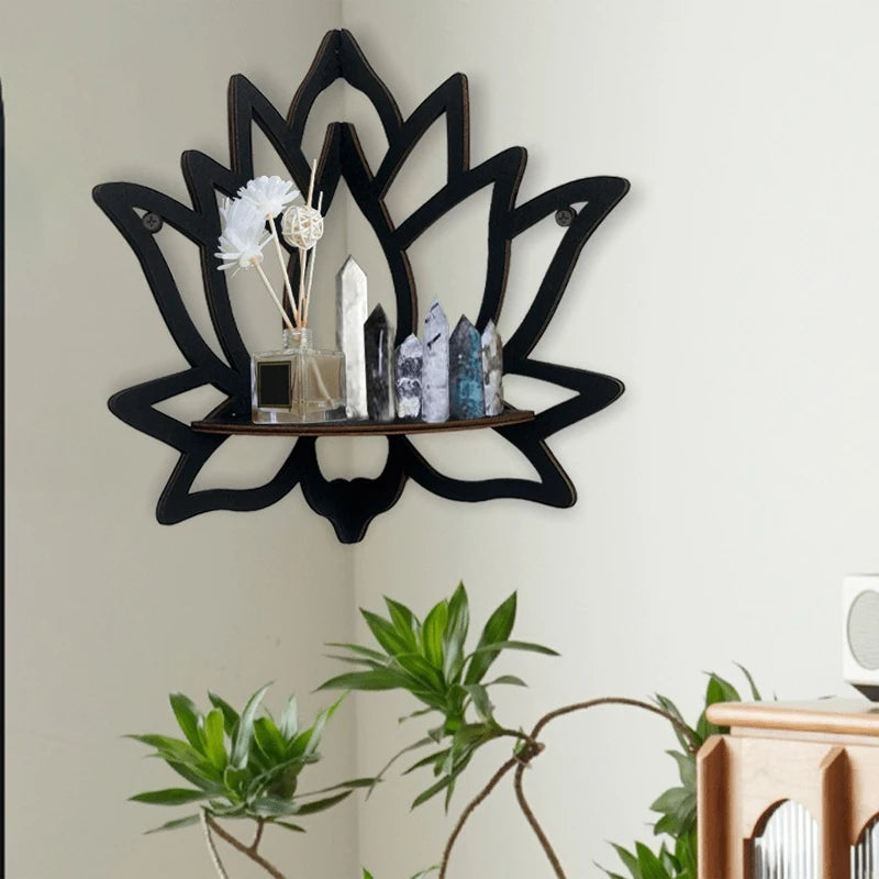 Bohemian Lotus Wooden Hollow Wall Mounted Corner Shelf Aromatherapy Candles