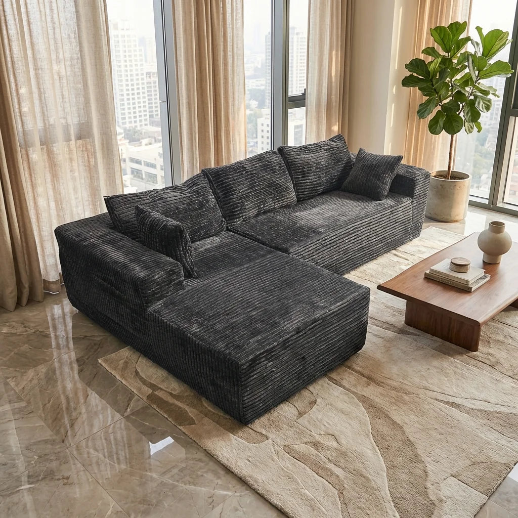 Cloud Like Corduroy Sectional Sofa With Built In Storage