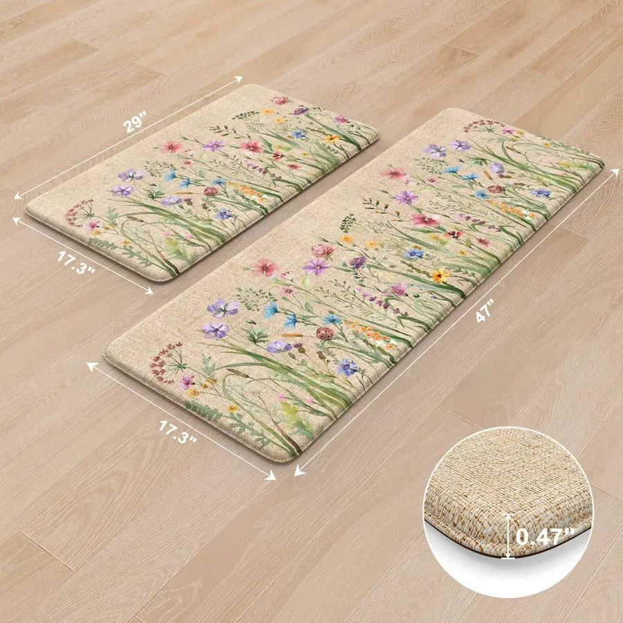 Anti Fatigue Kitchen Mat Floral Set Cushioned Non Slip