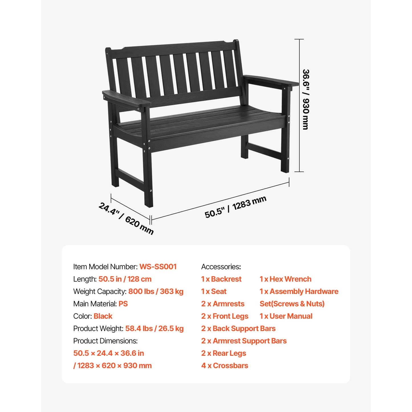 SucceBuy Outdoor Garden Bench Wood And Metal Park Bench