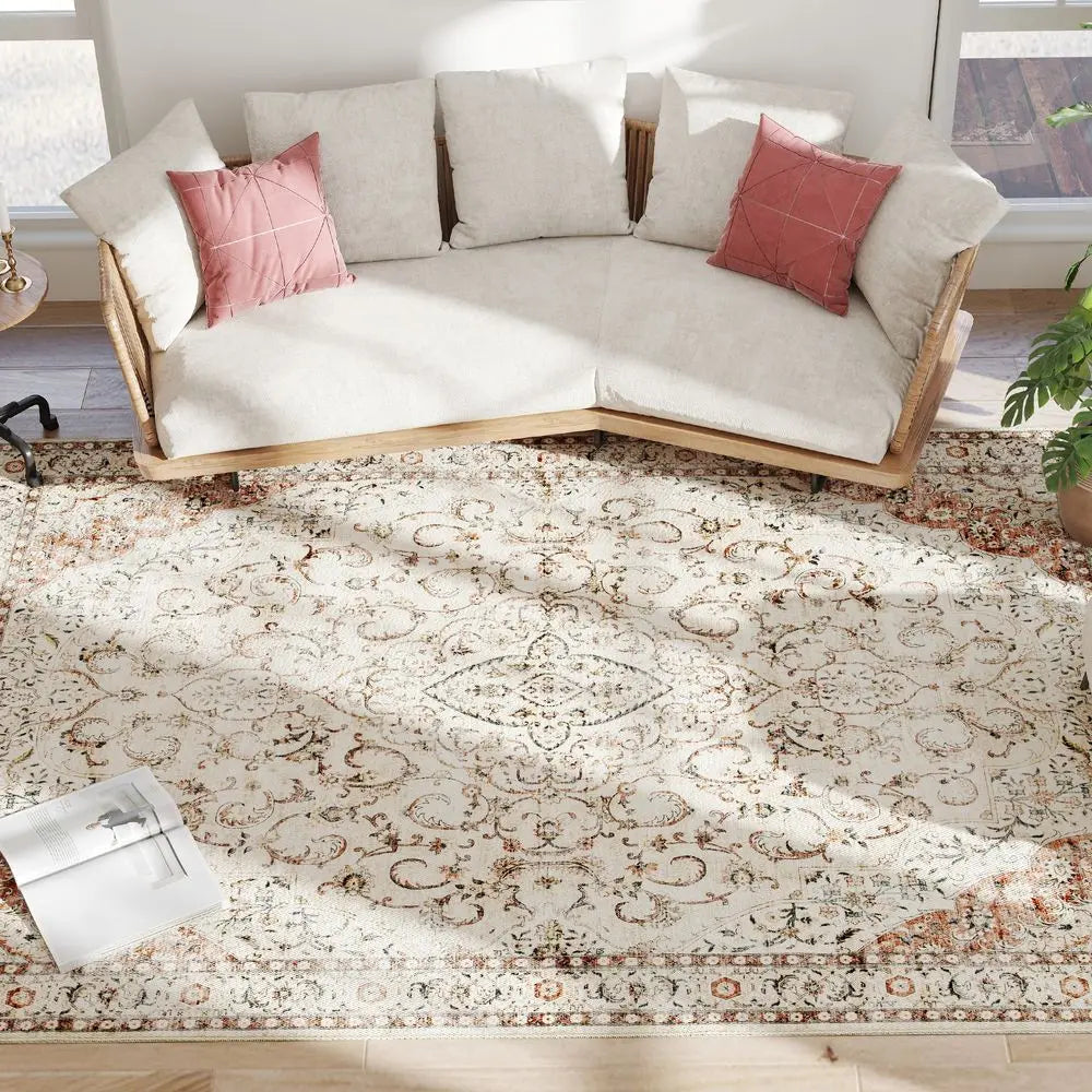 HOMCOM Floral Non Slip Machine Washable Area Rug Living Room
