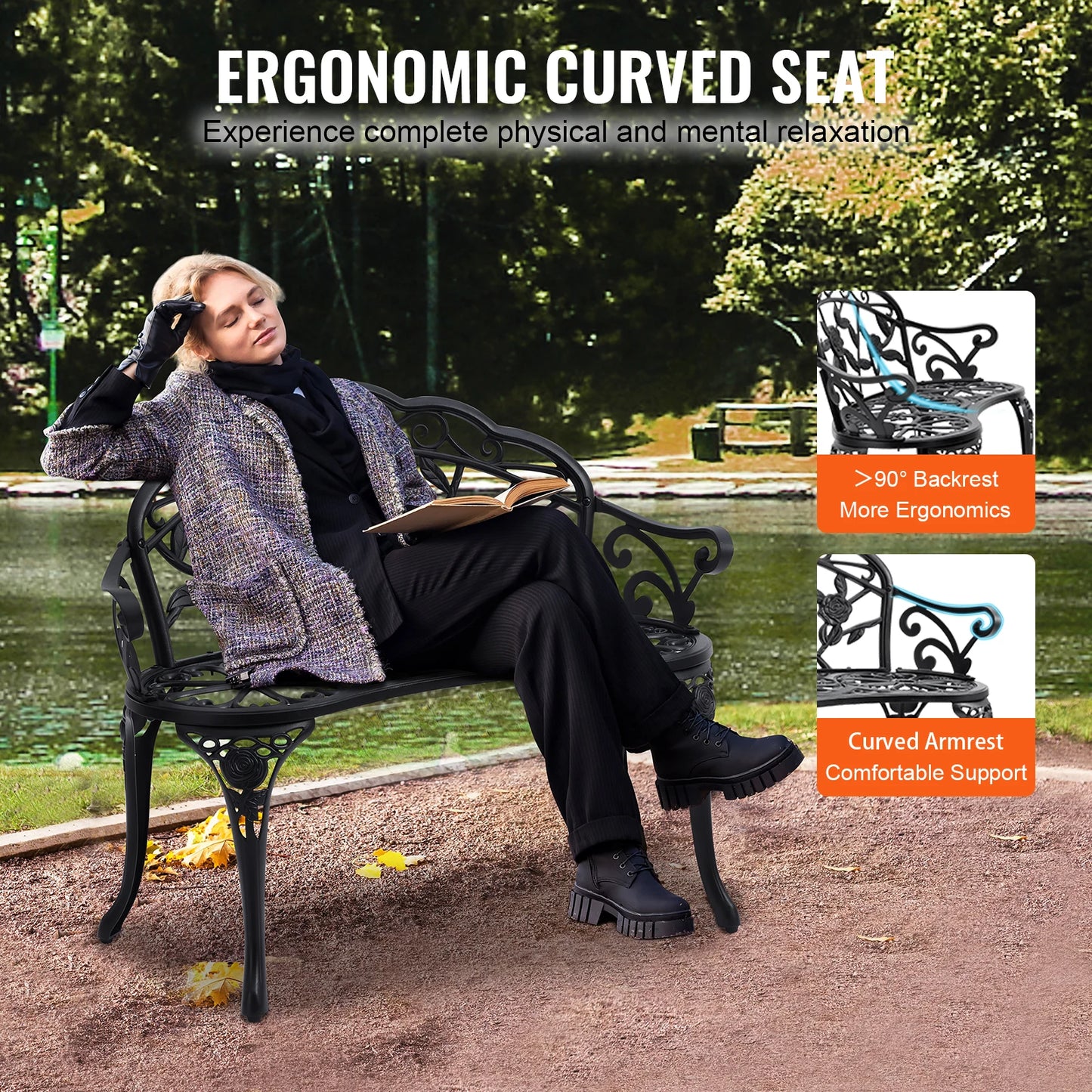 SucceBuy Outdoor Garden Bench Wood And Metal Park Bench