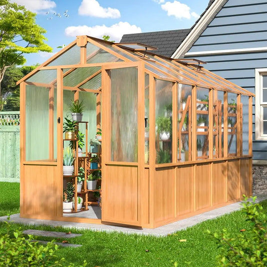 VIWAT Wooden Outdoor Greenhouse for Year-Round Backyard Gardening