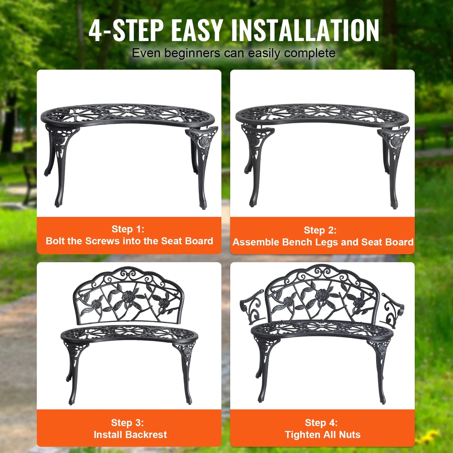 SucceBuy Outdoor Garden Bench Wood And Metal Park Bench