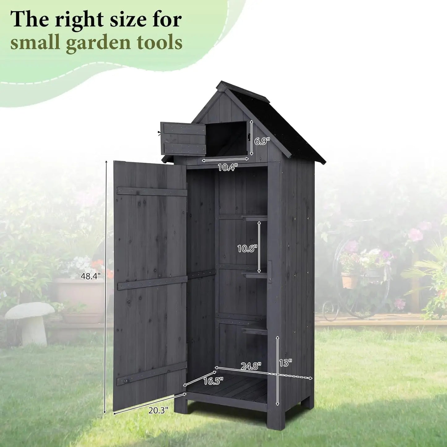 Outdoor Wooden Storage Shed, Garden Shed Outside Tool Cabinet with Safety Latch, Patio Storage Organizer, Customized