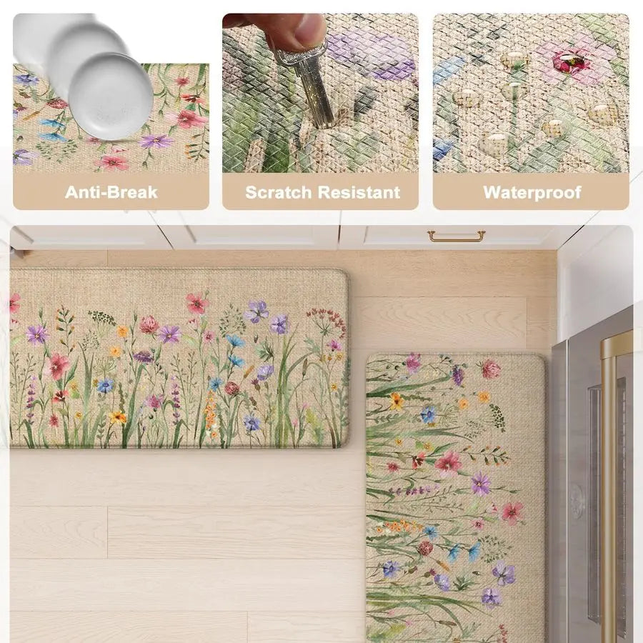Anti Fatigue Kitchen Mat Floral Set Cushioned Non Slip